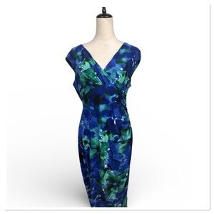 🆕 Ralph Lauren blue and green watercolor sleeveless dress size 12